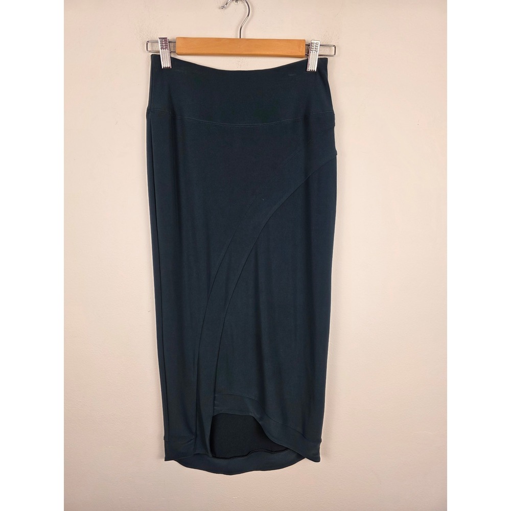 Sympli Jersey Midi Skirt Asymmetrical Hem Dark Teal Women's Size 6